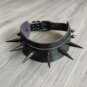 *SOLD* all black faux leather spiked choker